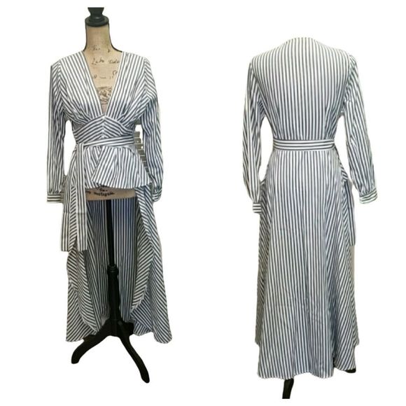 Unknown Tops - Floor Length Striped Blouse